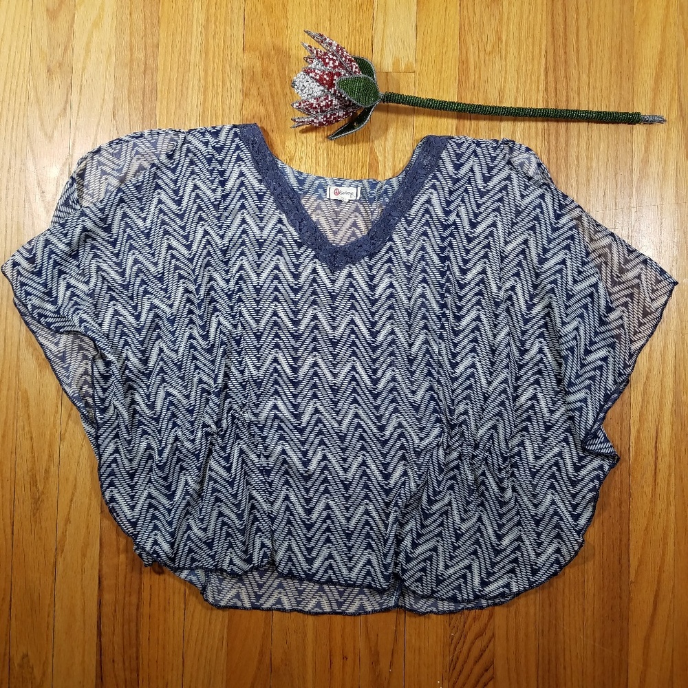 Olsenboye sheer butterfly sleeve blue top Sz M